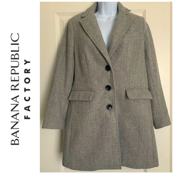 Banana Republic Factory Jackets & Blazers - Banana Republic Factory Women’s Top Coat Herringbone Wool Blend Sz S Petite Gray